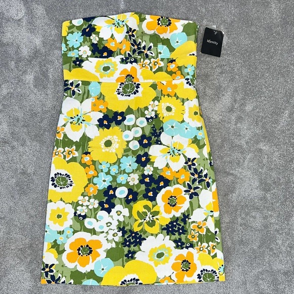 10 M NWT Identity Strapless Garden Party Floral Print Midi Yellow Pencil Dress - Picture 4 of 8